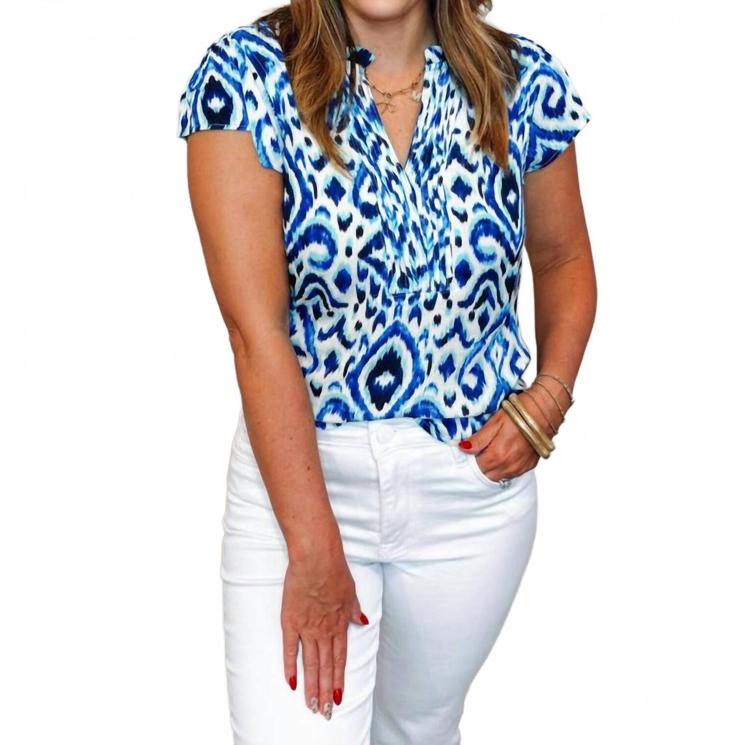 New Another Love Blair Short Ruffle Sleeve Top In Malibu Horizon